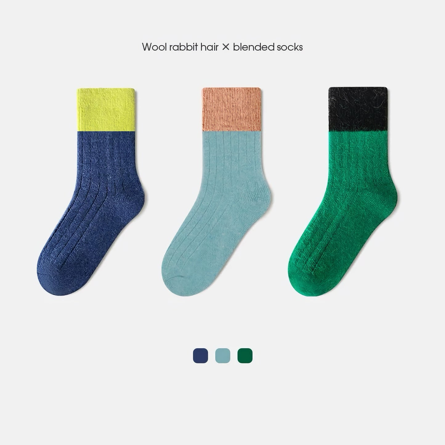 3-Pack Kids' Wool Socks - Warm Winter Angora & Merino Blend, Colorblock Style