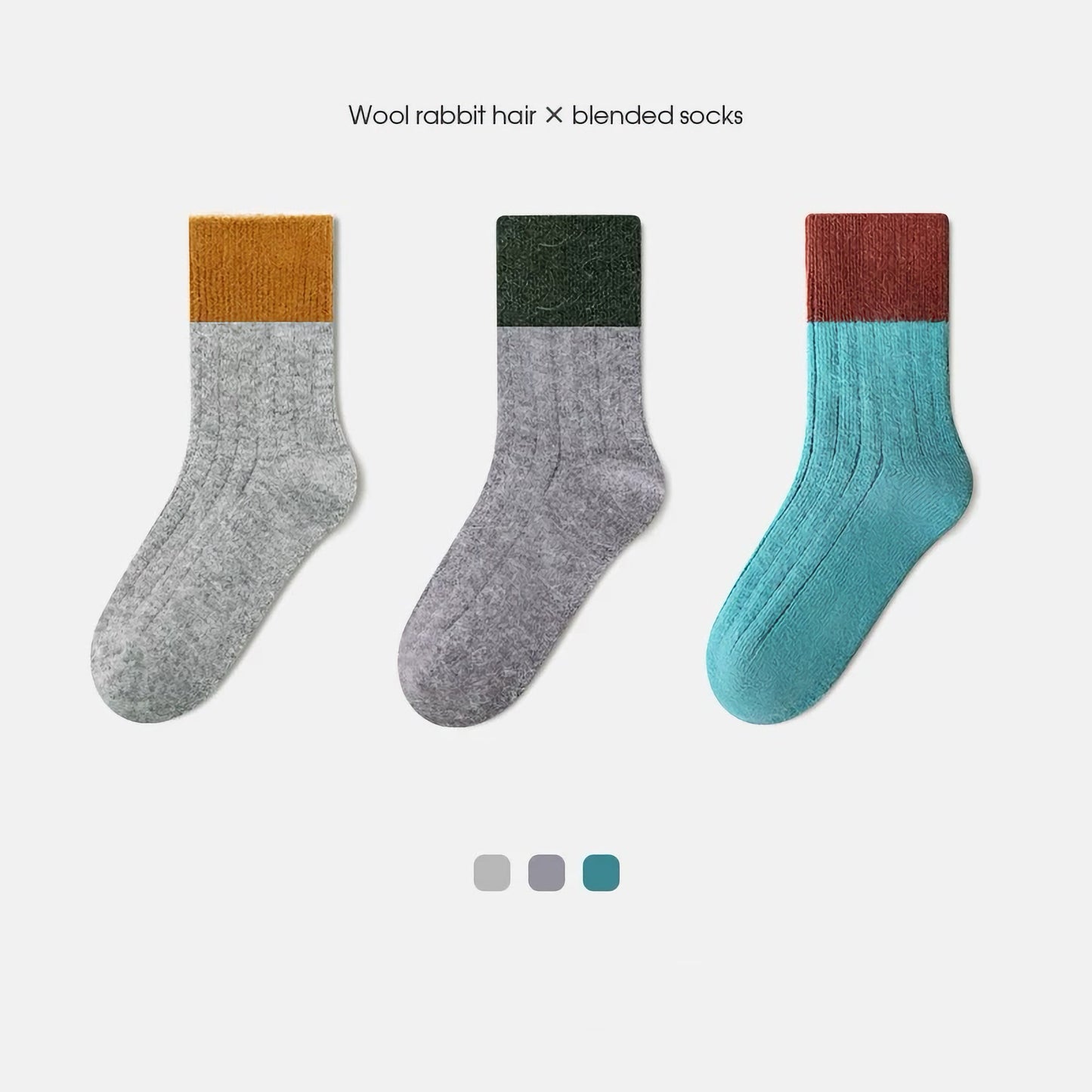 3-Pack Kids' Wool Socks - Warm Winter Angora & Merino Blend, Colorblock Style