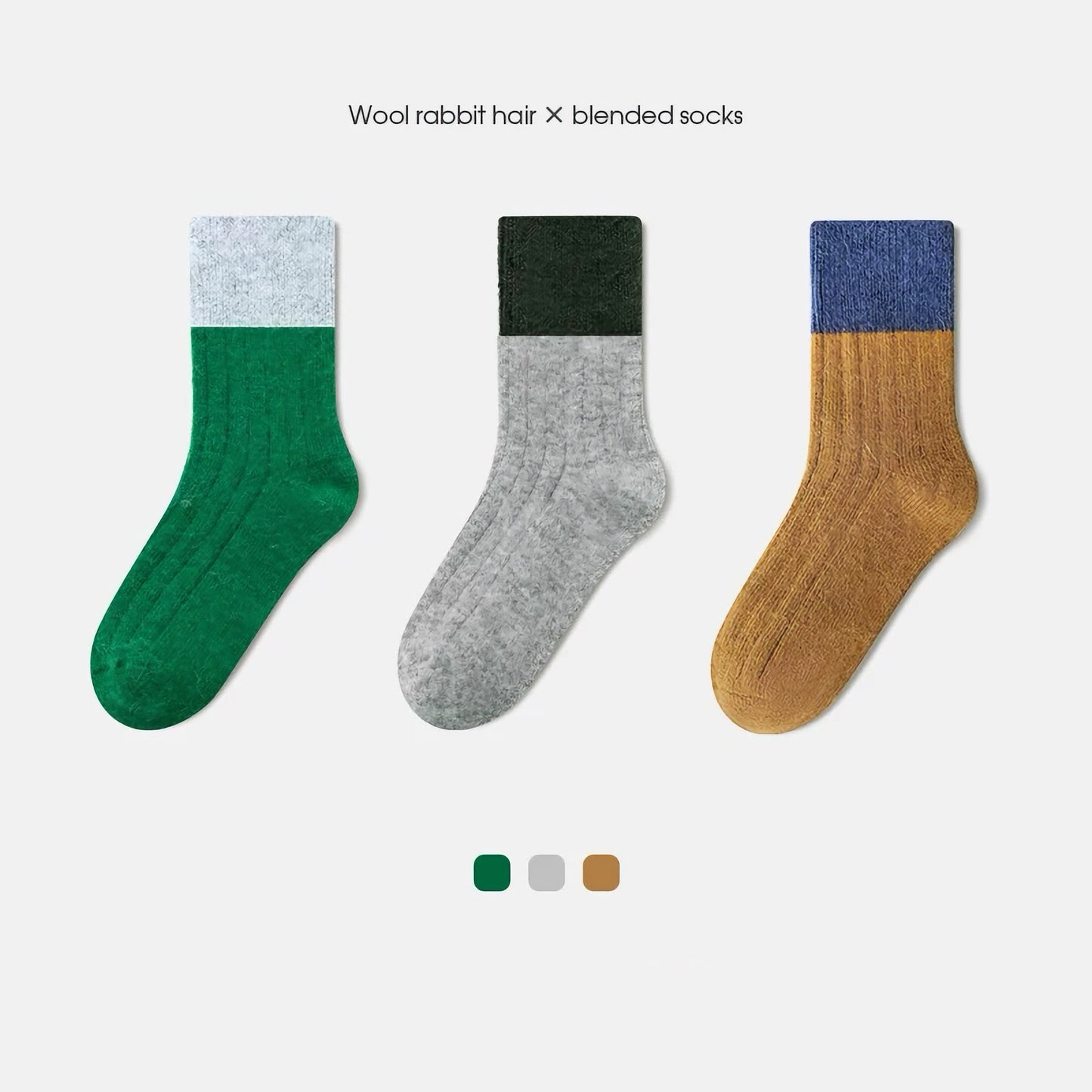3-Pack Kids' Wool Socks - Warm Winter Angora & Merino Blend, Colorblock Style