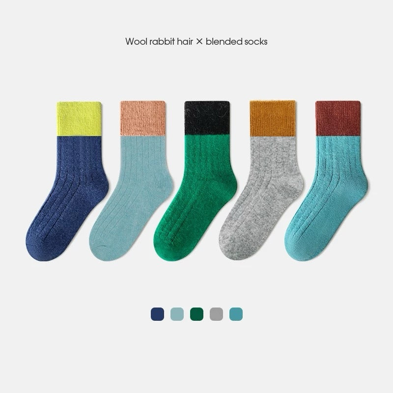 3-Pack Kids' Wool Socks - Warm Winter Angora & Merino Blend, Colorblock Style