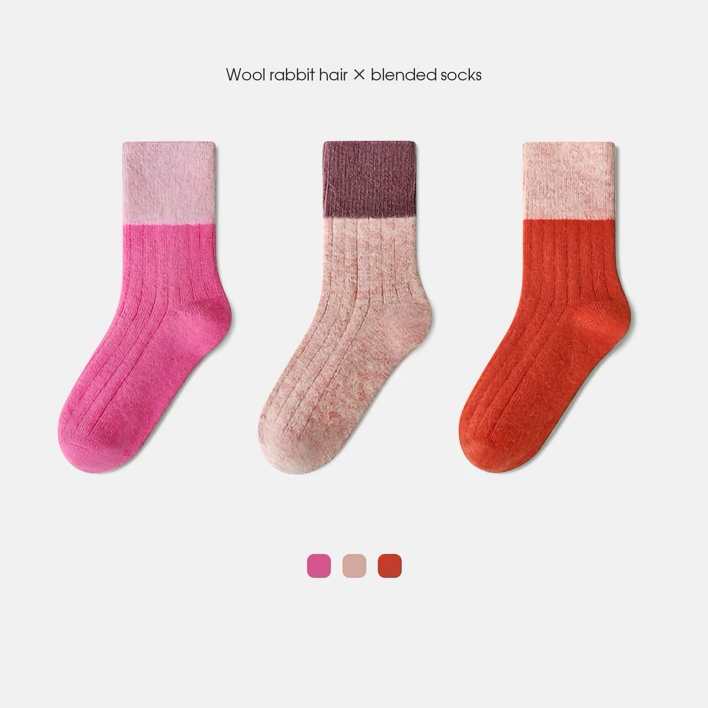 3-Pack Kids' Wool Socks - Warm Winter Angora & Merino Blend, Colorblock Style