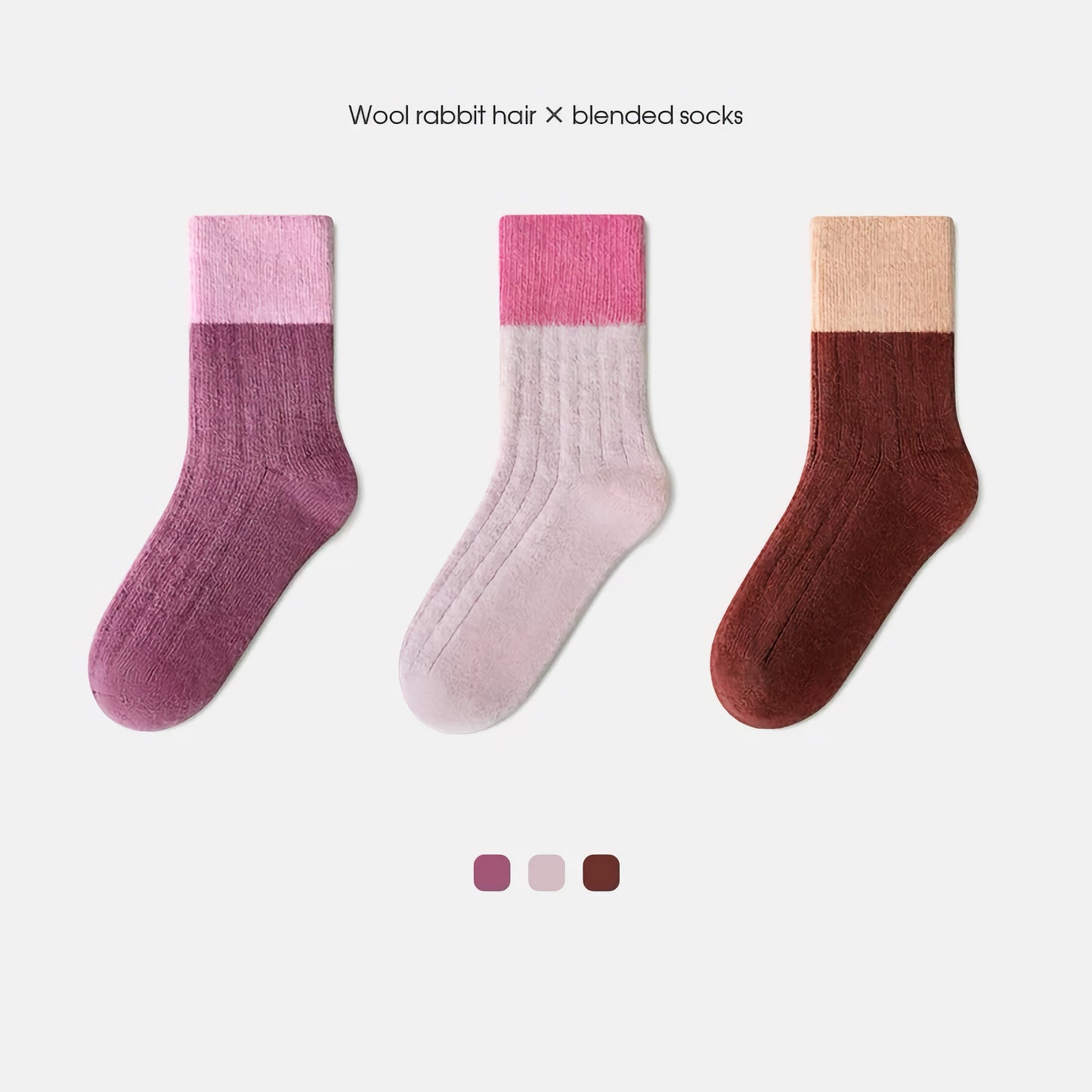 3-Pack Kids' Wool Socks - Warm Winter Angora & Merino Blend, Colorblock Style