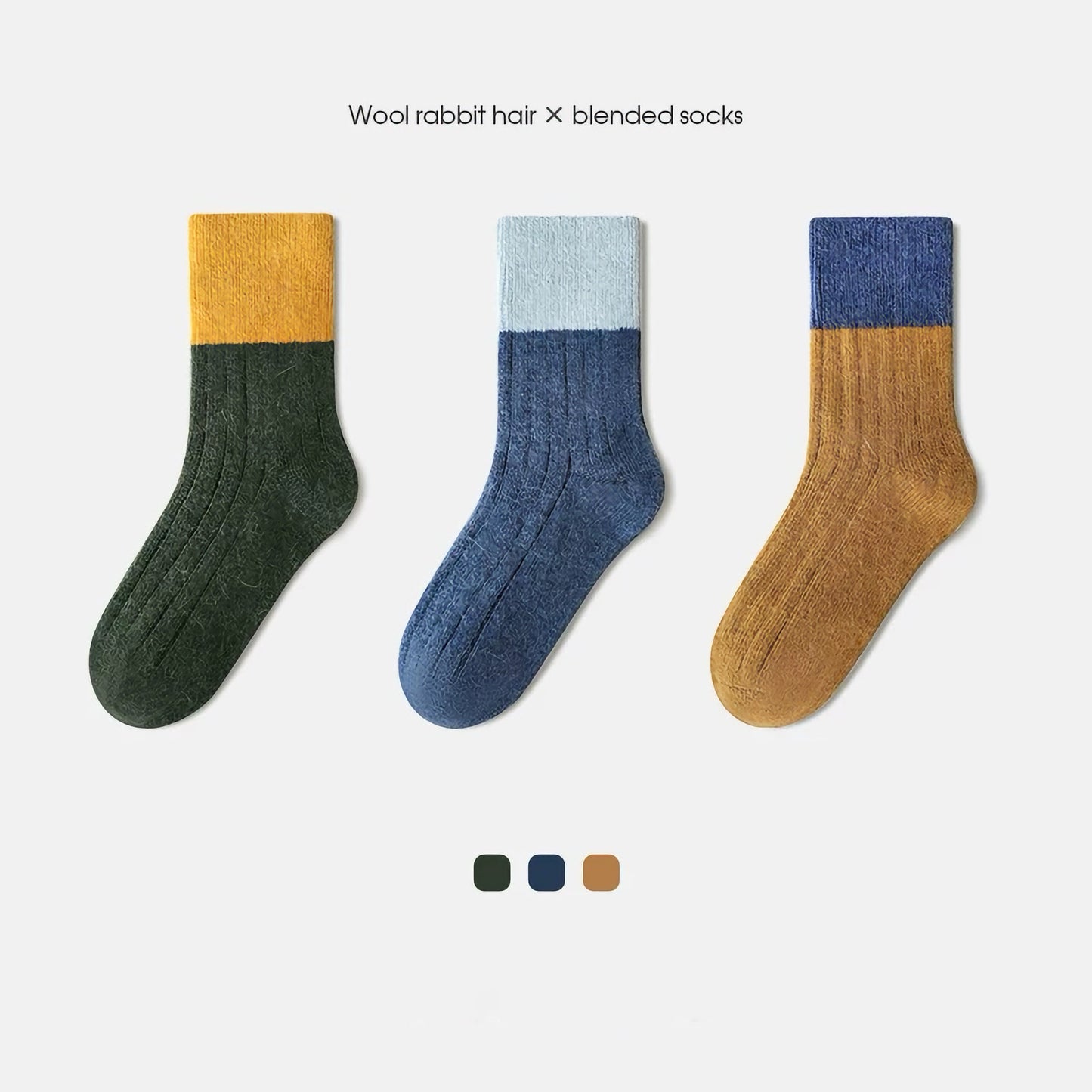 3-Pack Kids' Wool Socks - Warm Winter Angora & Merino Blend, Colorblock Style