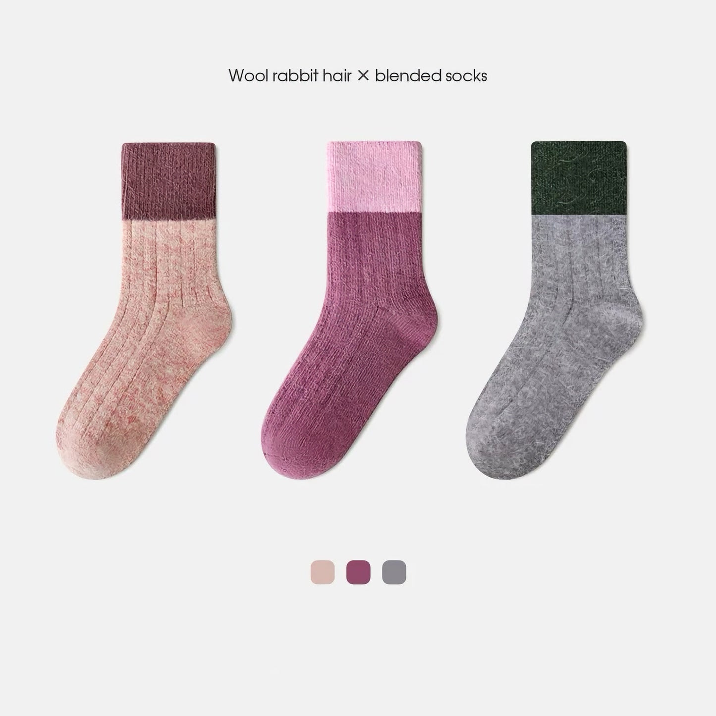 3-Pack Kids' Wool Socks - Warm Winter Angora & Merino Blend, Colorblock Style