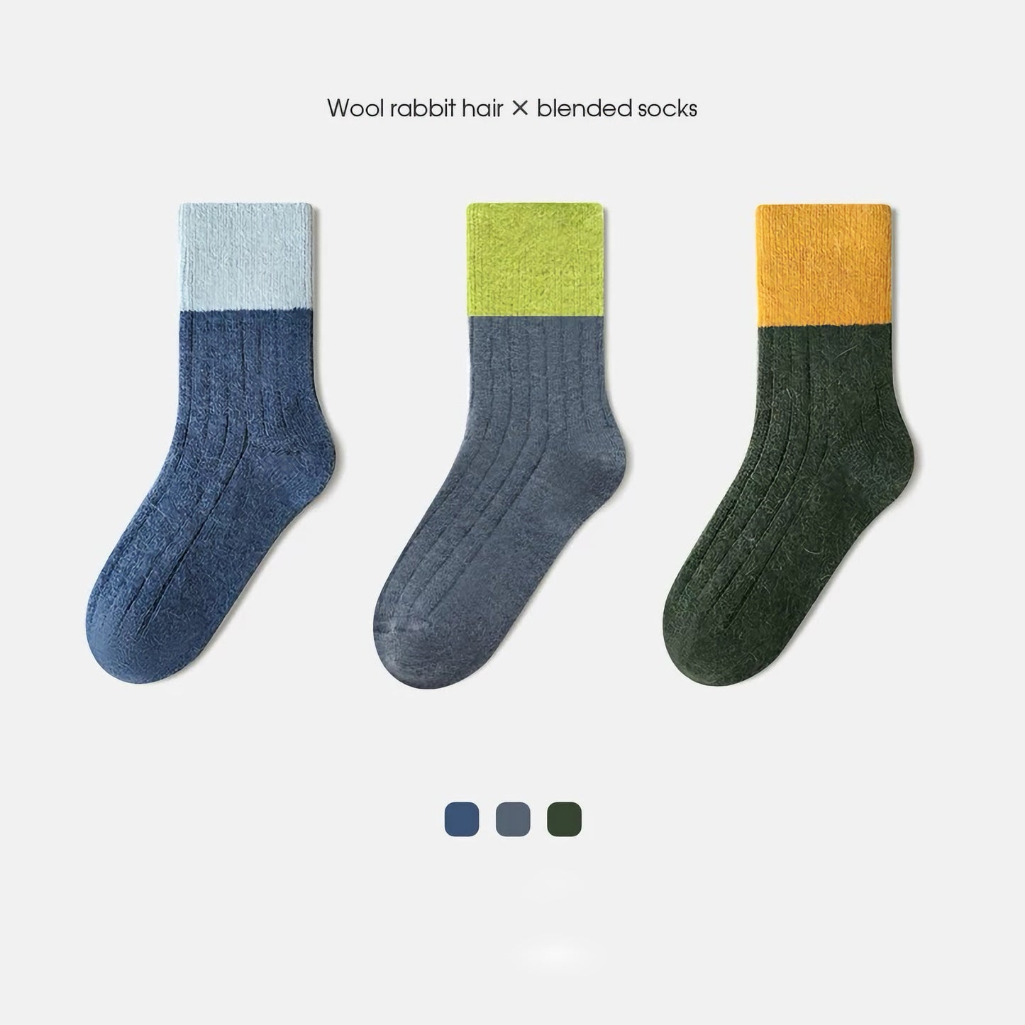 3-Pack Kids' Wool Socks - Warm Winter Angora & Merino Blend, Colorblock Style