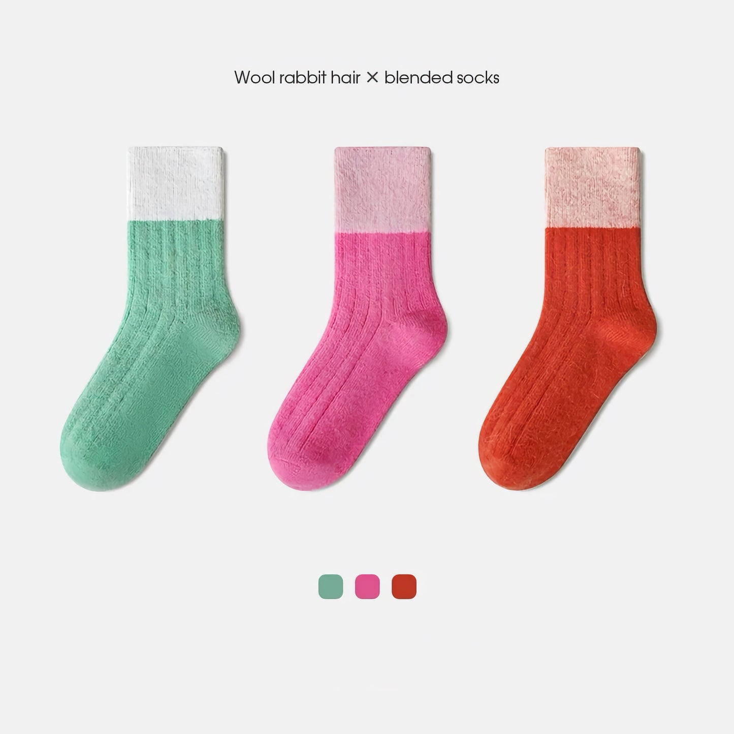3-Pack Kids' Wool Socks - Warm Winter Angora & Merino Blend, Colorblock Style