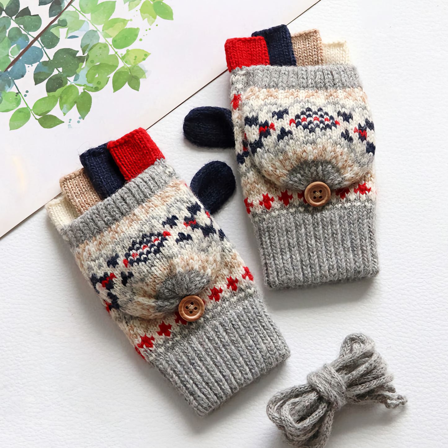 Kids' Woolen Flip-Cover Gloves - Warm & Cozy for Winter