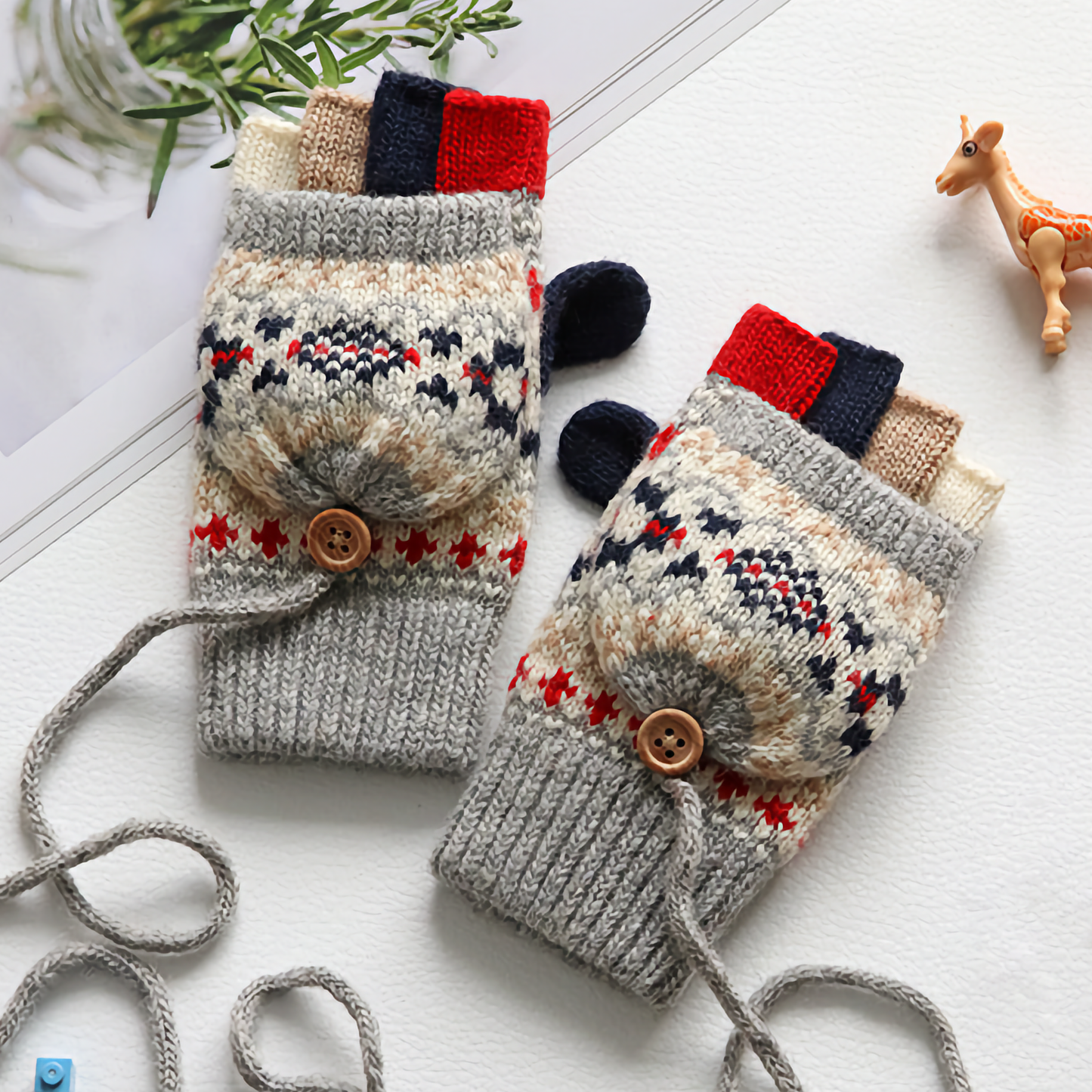 Kids' Woolen Flip-Cover Gloves - Warm & Cozy for Winter