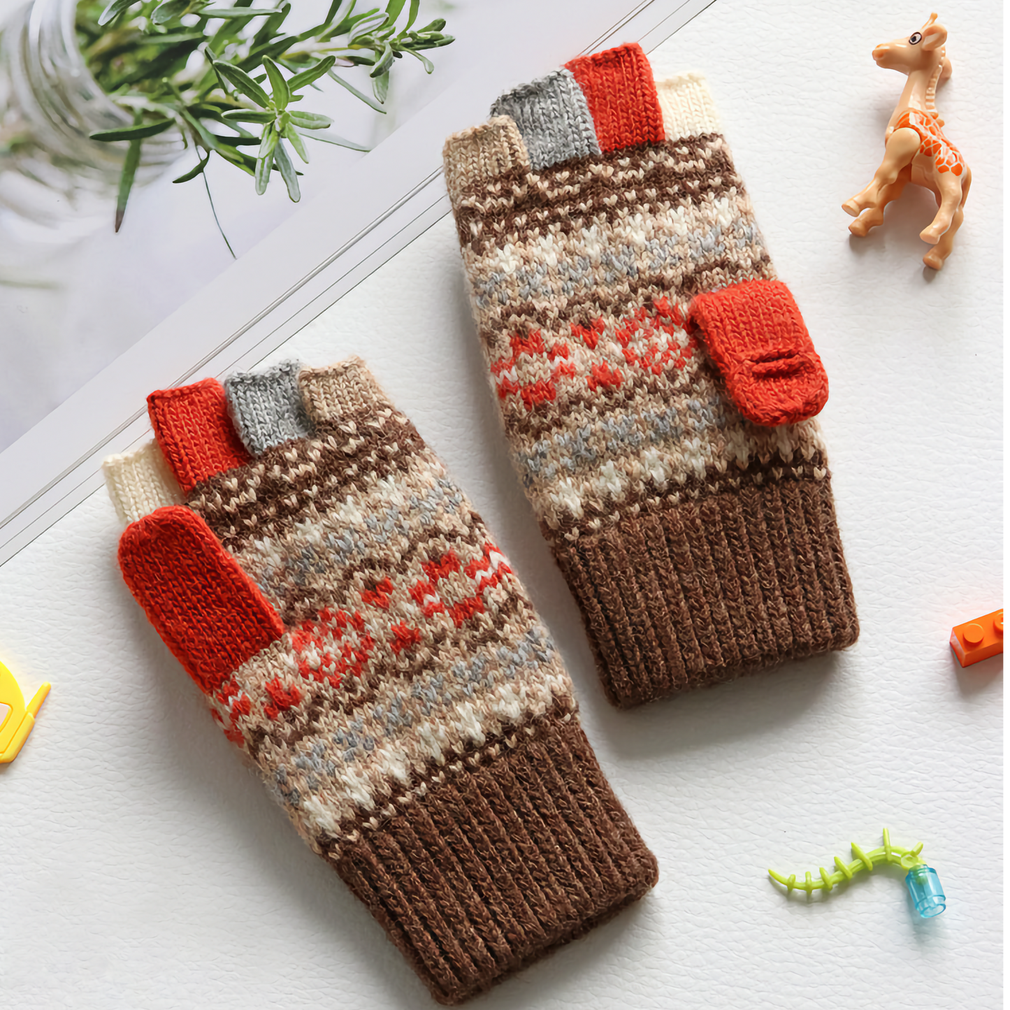 Kids' Woolen Flip-Cover Gloves - Warm & Cozy for Winter