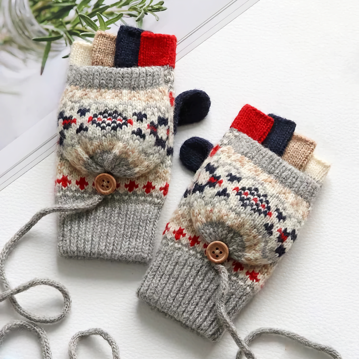 Kids' Woolen Flip-Cover Gloves - Warm & Cozy for Winter