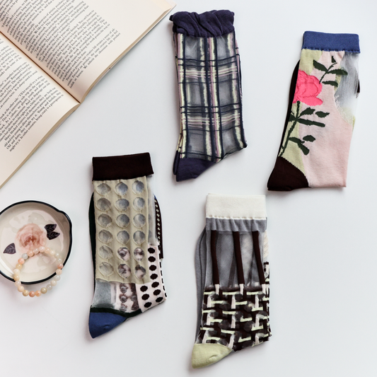 2-Pack Retro Sheer Socks for Women – Floral & Graphic Design