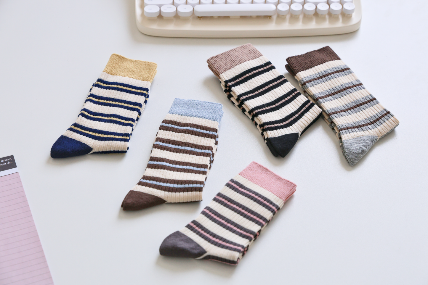 2-Pack Women's Retro Striped Cotton Socks - Soft & Breathable