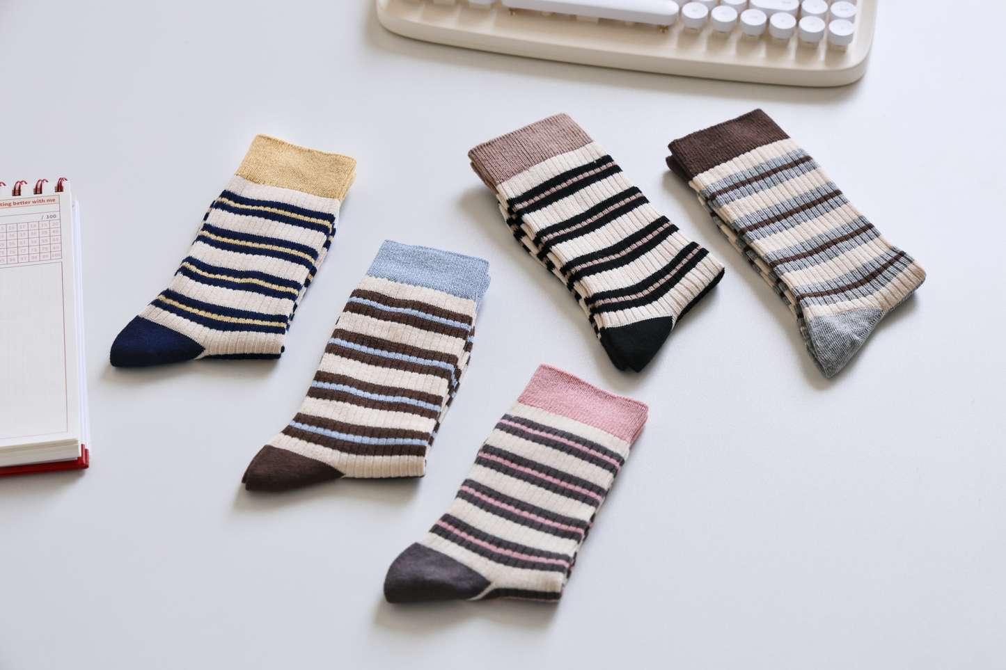 2-Pack Women's Retro Striped Cotton Socks - Soft & Breathable