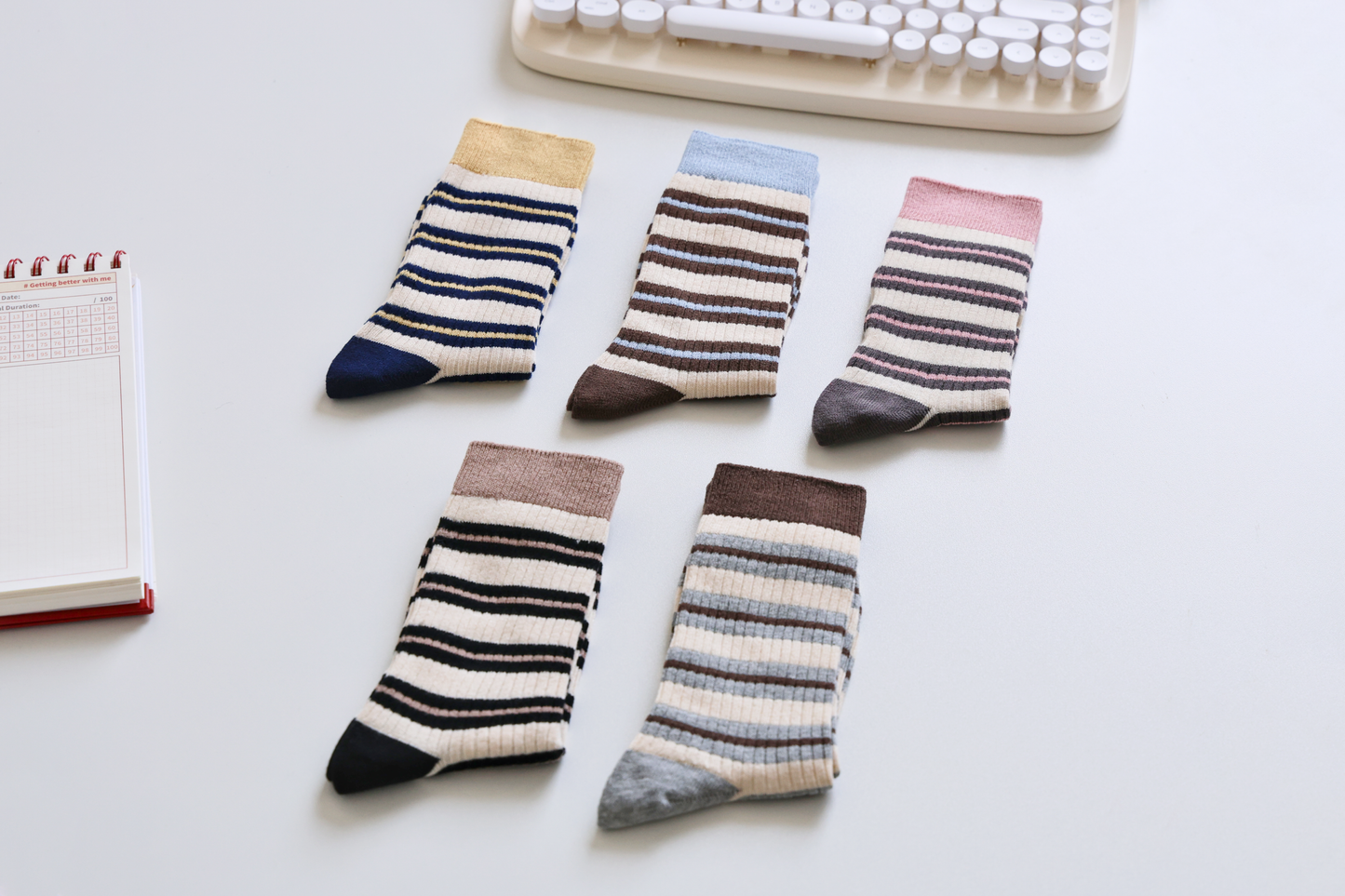 2-Pack Women's Retro Striped Cotton Socks - Soft & Breathable