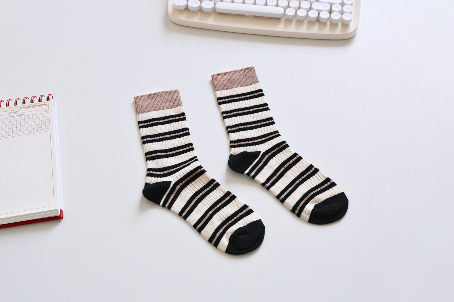 2-Pack Women's Retro Striped Cotton Socks - Soft & Breathable
