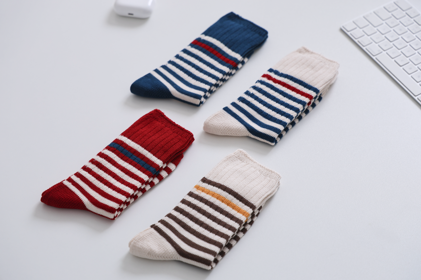 2-Pack Retro Striped Slouch Socks – Soft Cotton Crew for Women