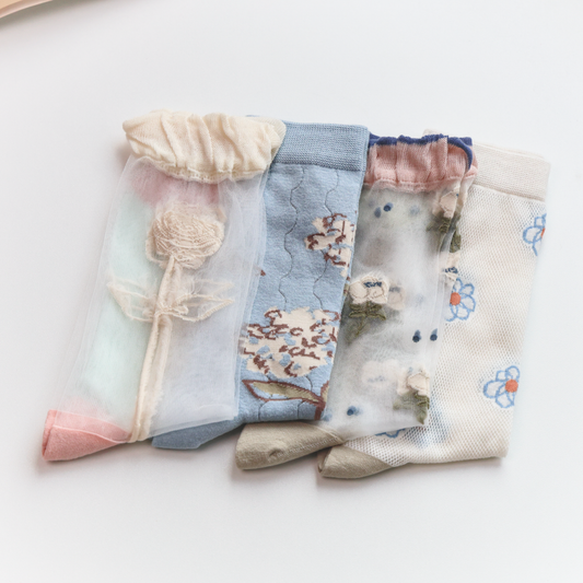 2-Pack Floral Sheer Socks for Women – Breathable Crew Style