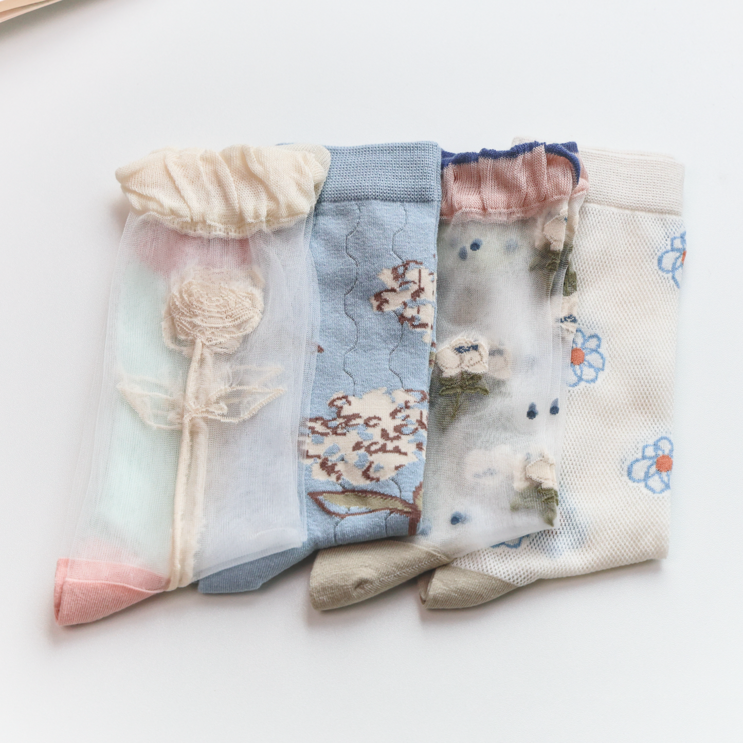 2-Pack Floral Sheer Socks for Women – Breathable Crew Style