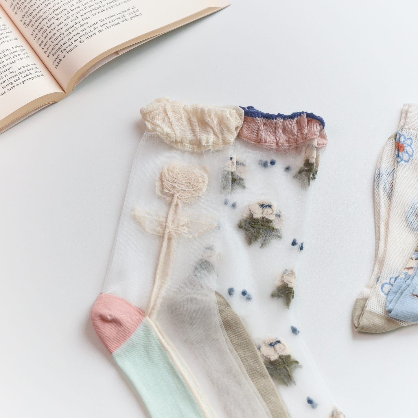 2-Pack Floral Sheer Socks for Women – Breathable Crew Style