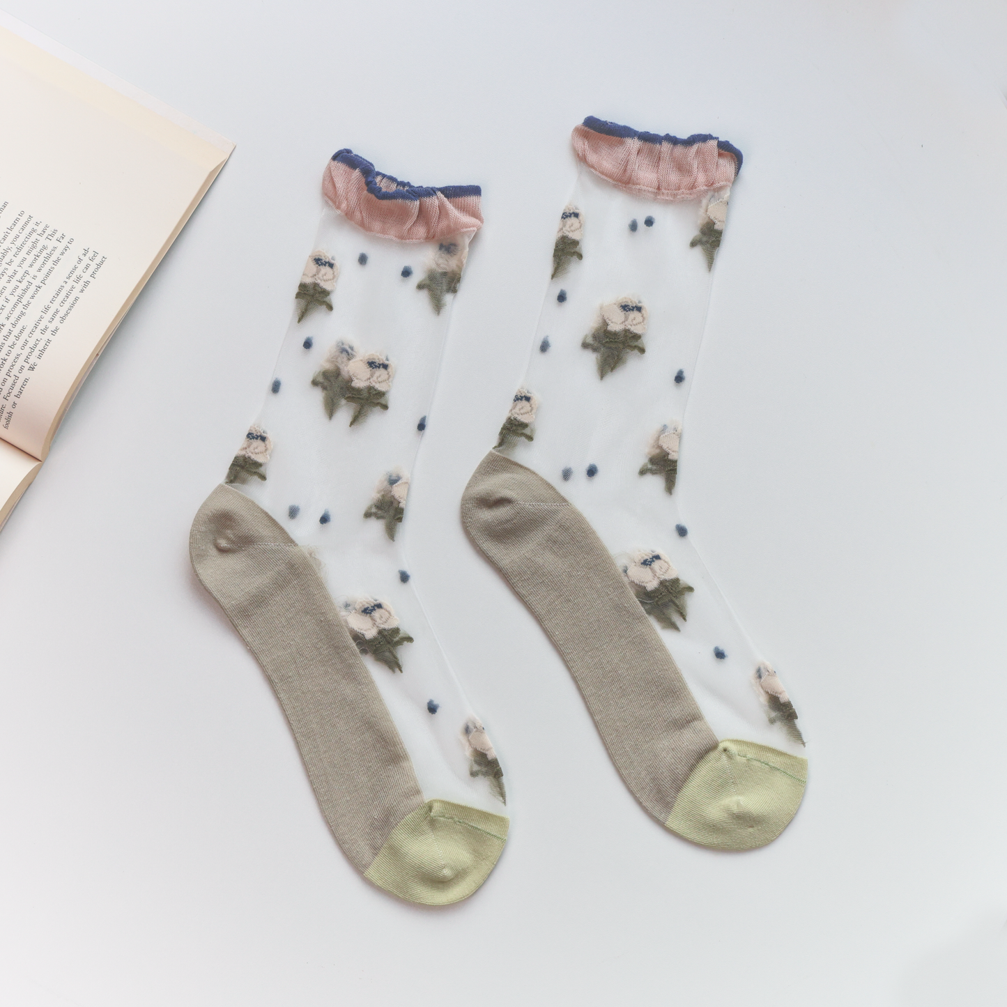 2-Pack Floral Sheer Socks for Women – Breathable Crew Style