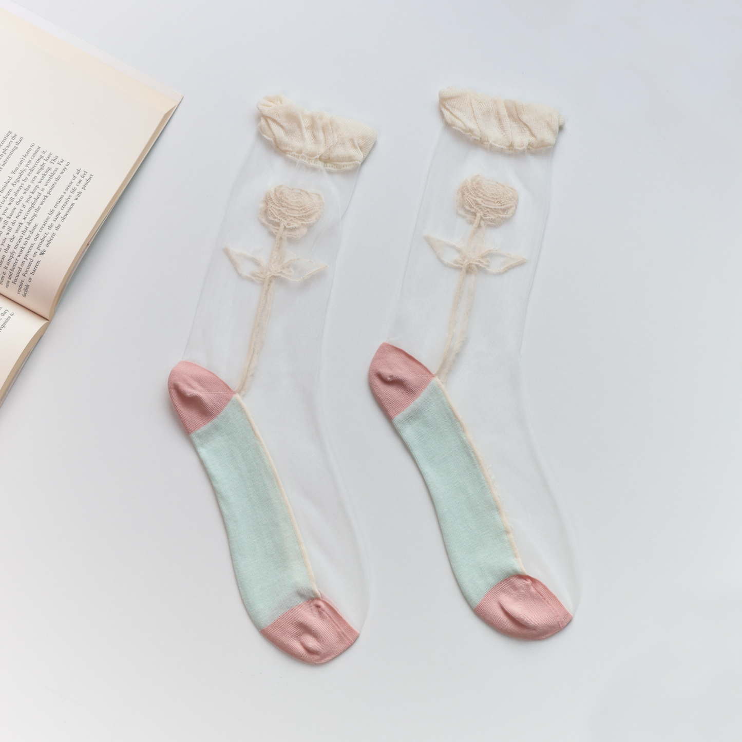 2-Pack Floral Sheer Socks for Women – Breathable Crew Style