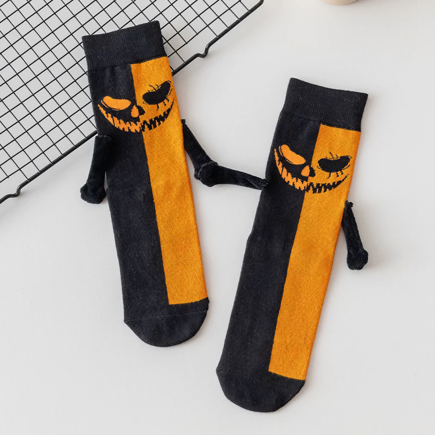 2-Pack Unisex Halloween Skeleton & Pumpkin Cotton Crew Socks - Fun & Creative