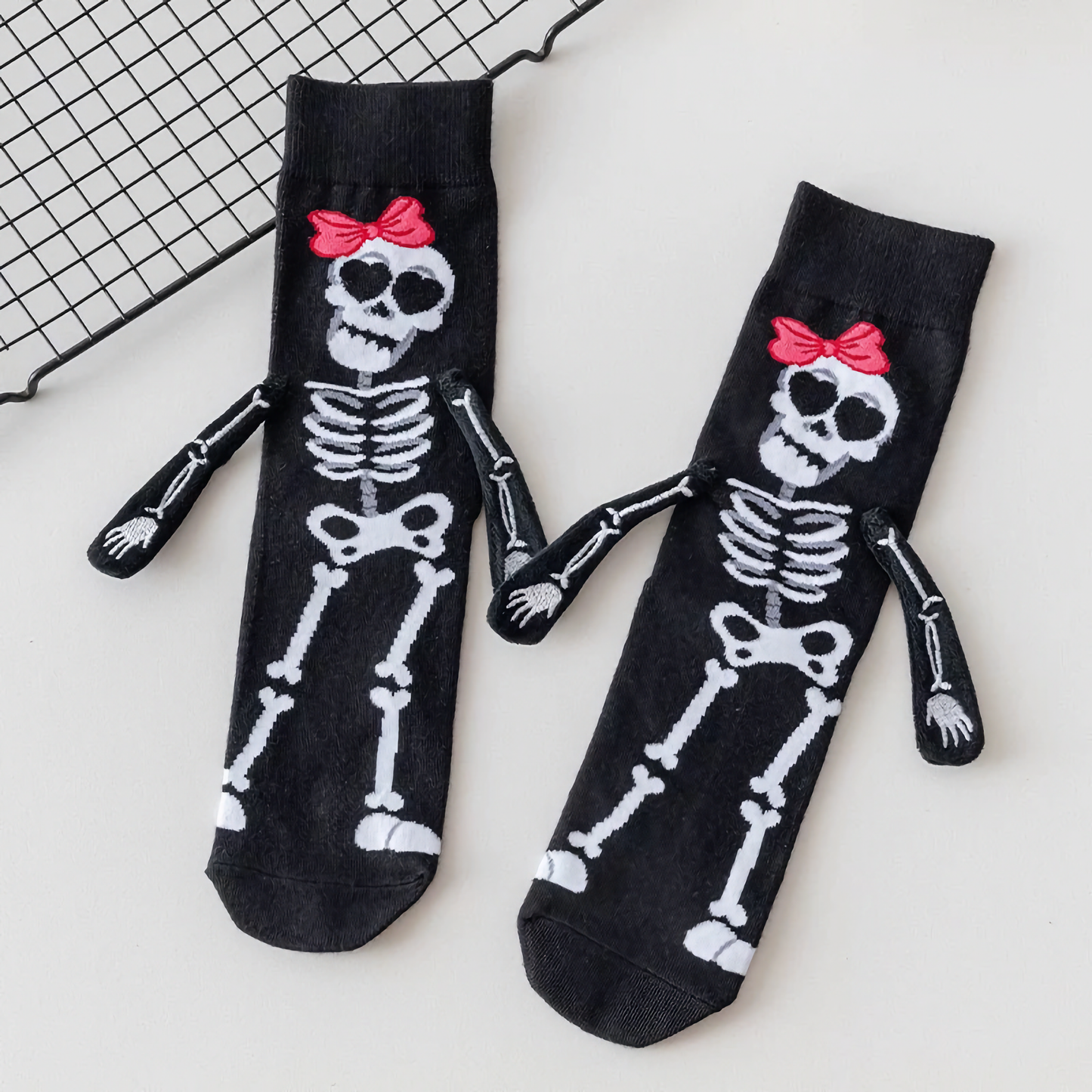 2-Pack Unisex Halloween Skeleton & Pumpkin Cotton Crew Socks - Fun & Creative