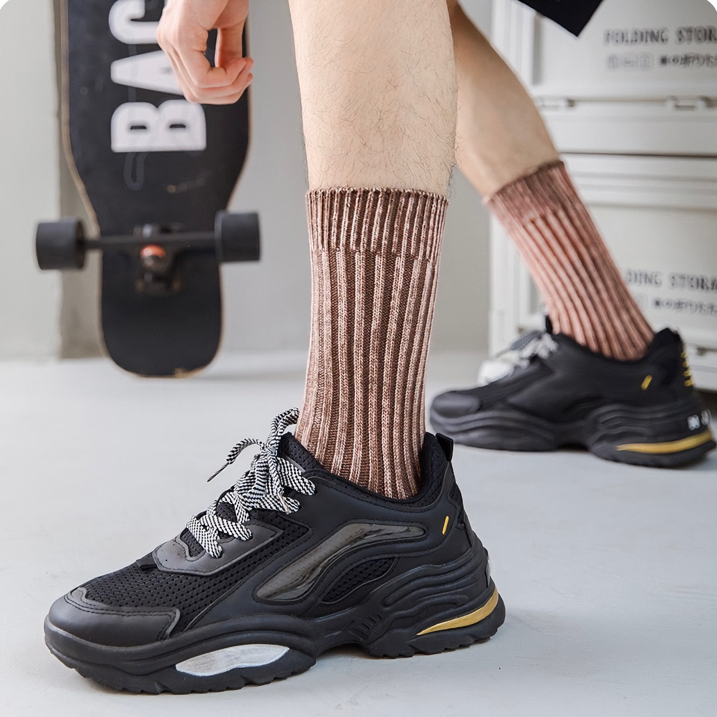 2-Pack Vintage Style Gradient Cotton Socks for Men - Trendy Fashion Socks