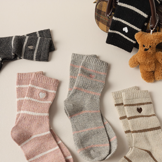 2-Pack Women's Wool Socks - Retro, Heart Embroidery, Warm & Cozy