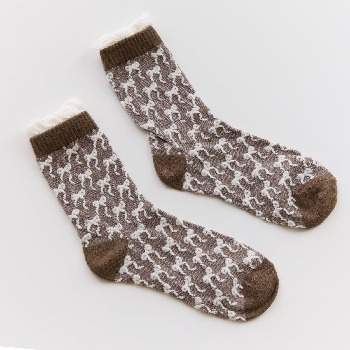 2-Pack Women’s Bow Cotton Crew Socks – Textured Ruffle Knit