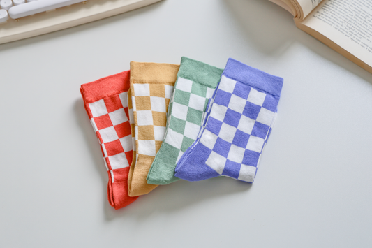 2-Pack Women's Checkered Cotton Socks - Trendy & Soft Crew Socks
