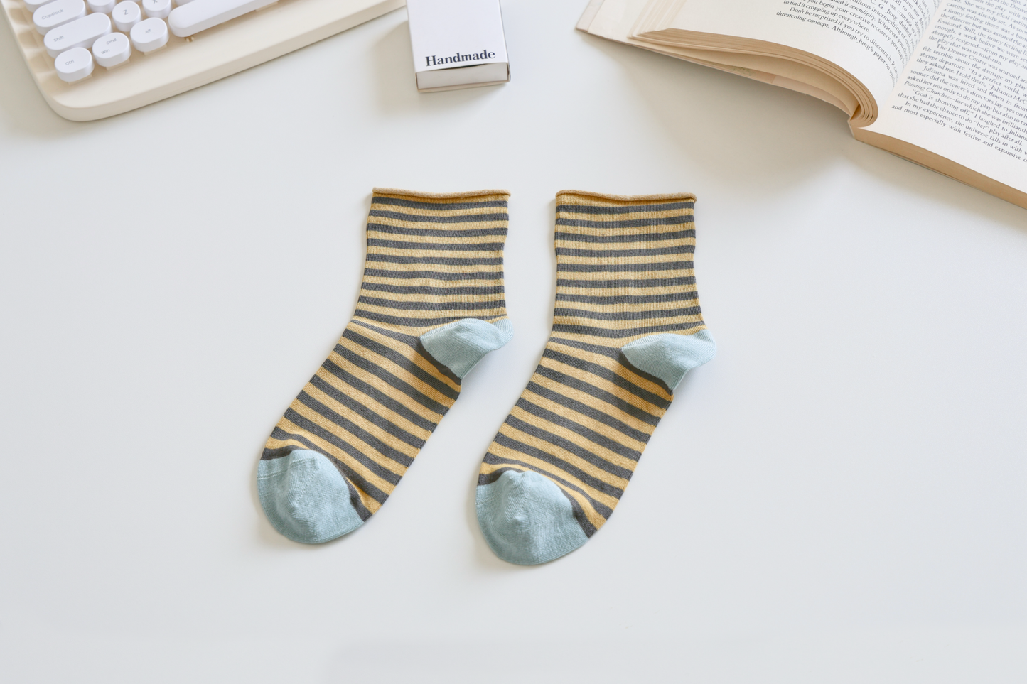 2-Pack Women's Mulberry Silk Socks - Soft, Breathable Striped Crew Sock