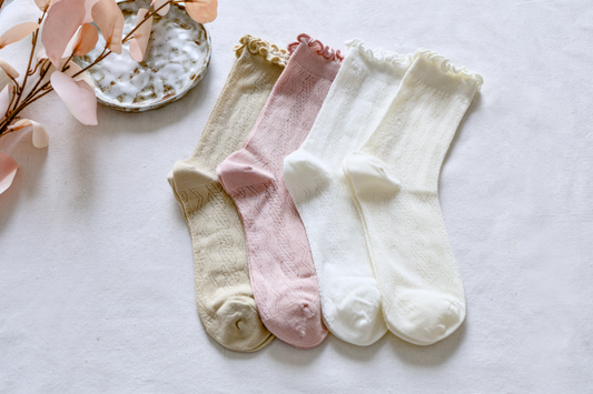 2-Pack Women's Ruffle Trim Mesh Socks - Retro Breathable Cotton Style