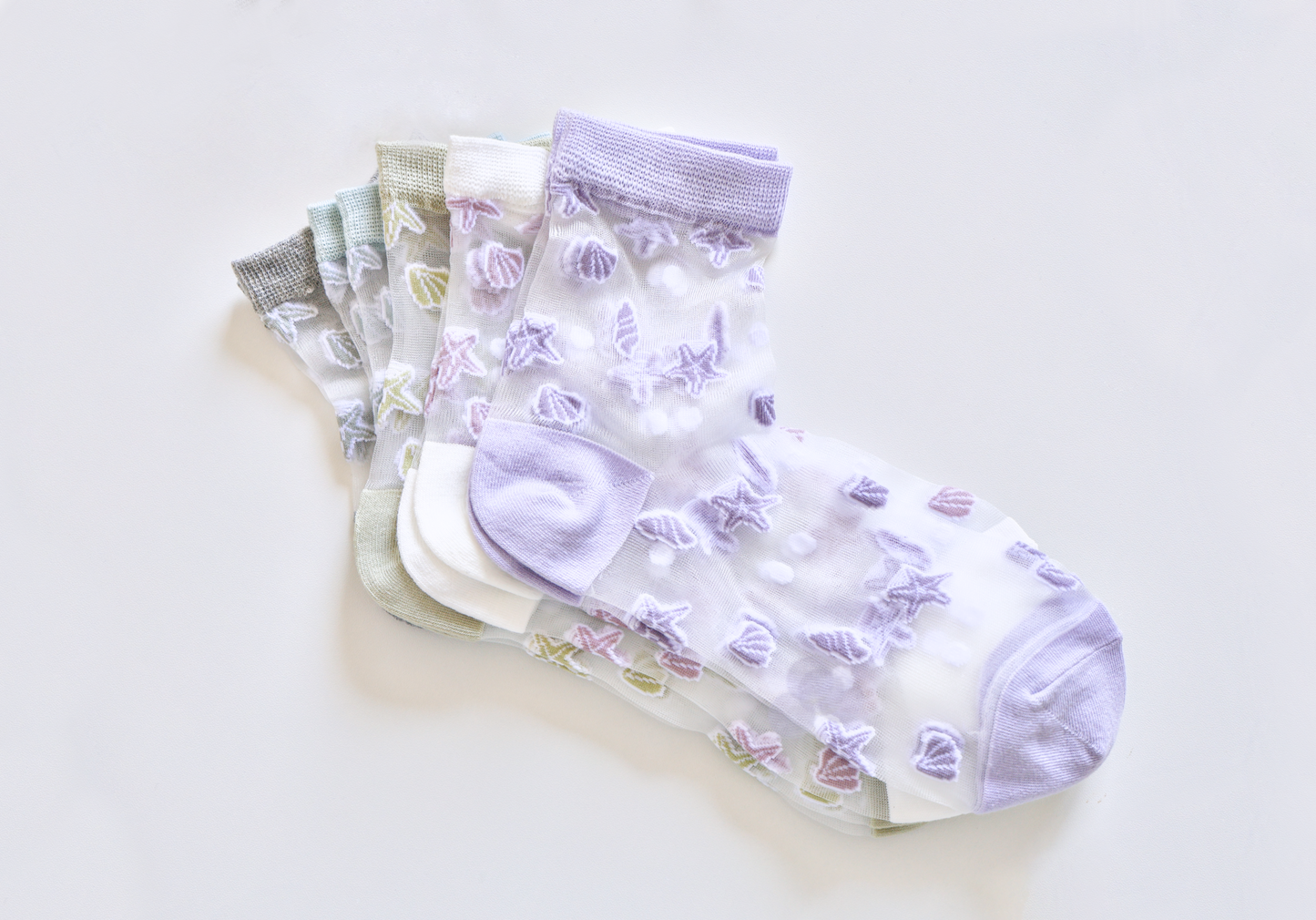 2-Pack Women's Sheer Socks - Summer Breathable Starfish & Seashell