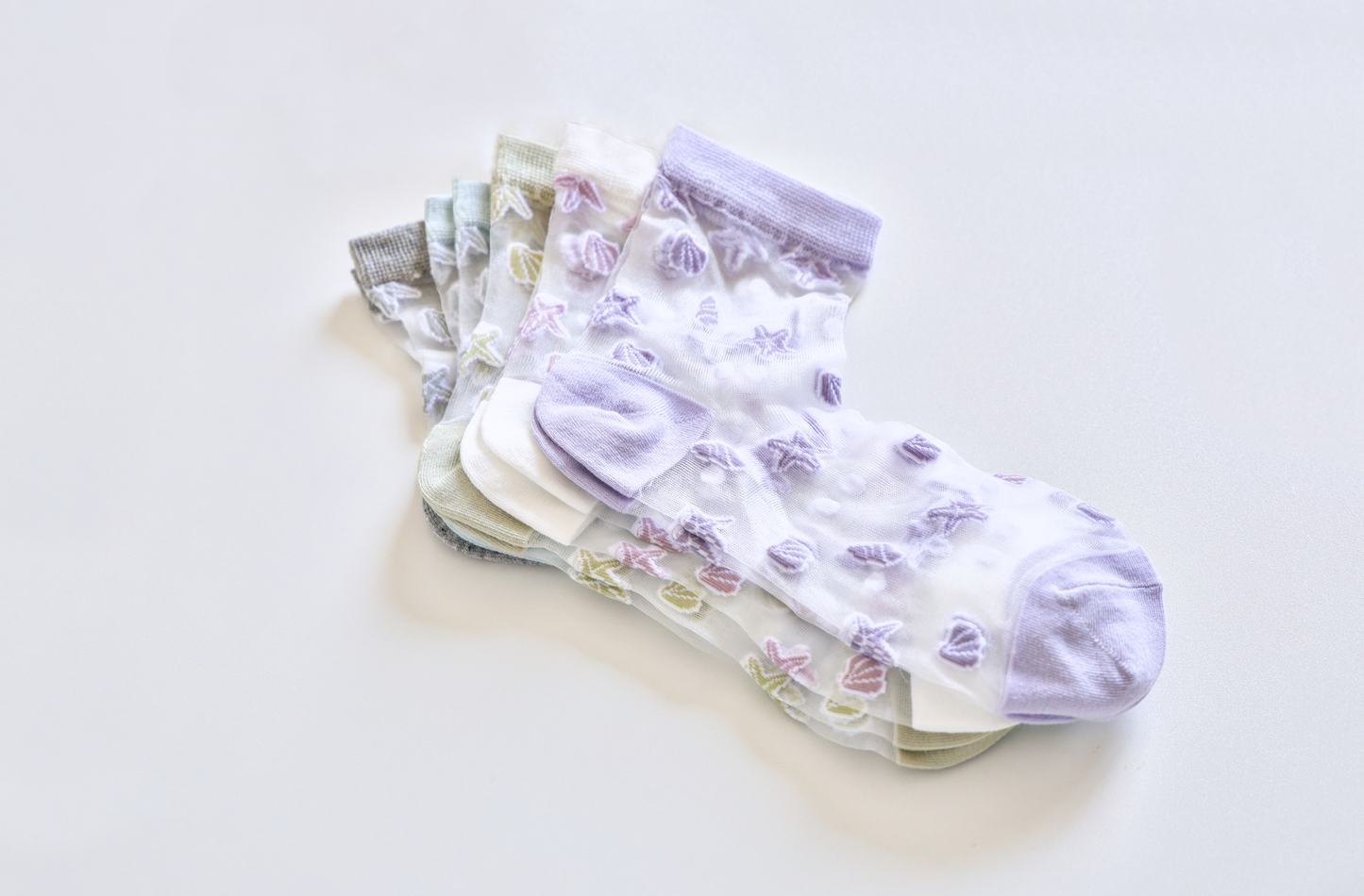 2-Pack Women's Sheer Socks - Summer Breathable Starfish & Seashell