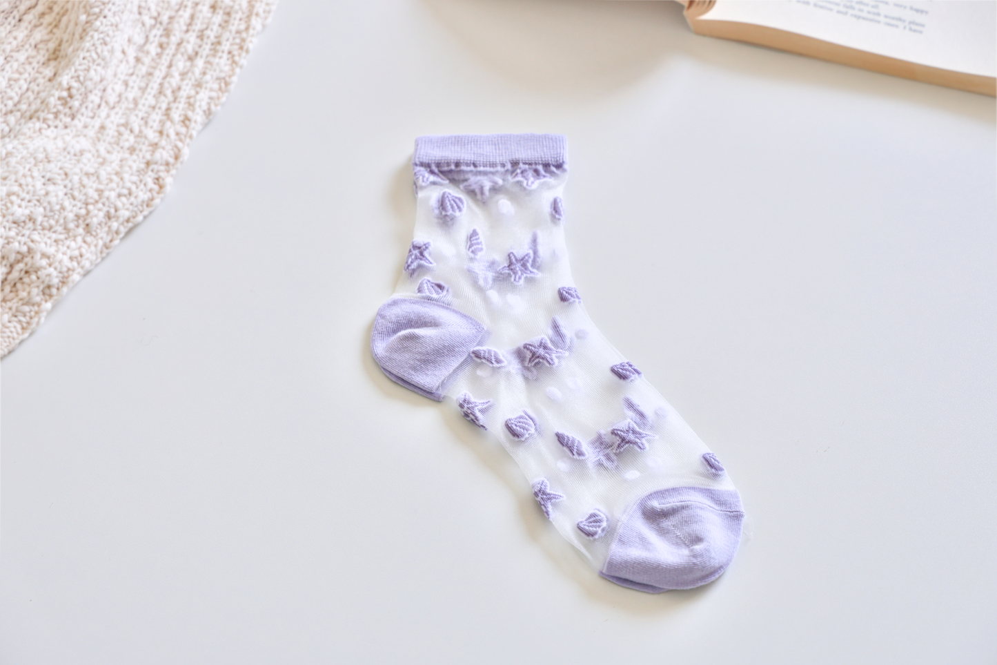 2-Pack Women's Sheer Socks - Summer Breathable Starfish & Seashell
