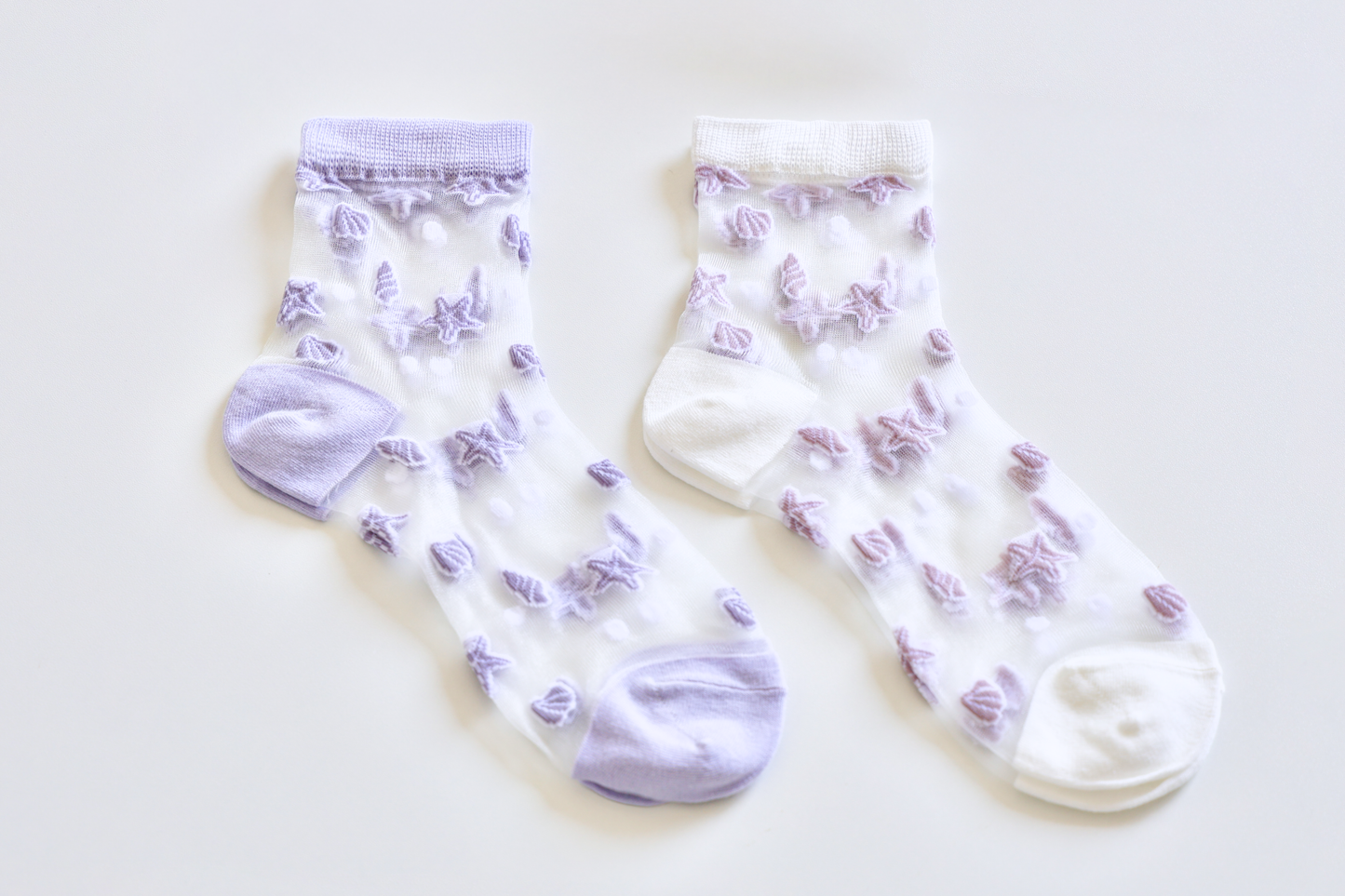 2-Pack Women's Sheer Socks - Summer Breathable Starfish & Seashell