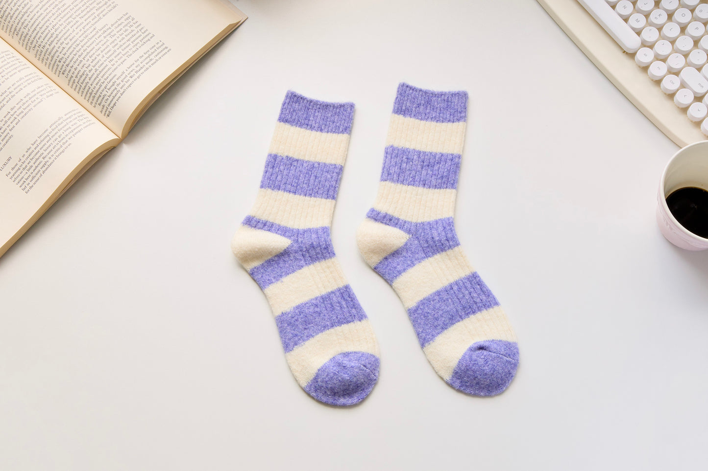 2-Pack Warm Cashmere & Wool Blend Socks – Striped Winter Style