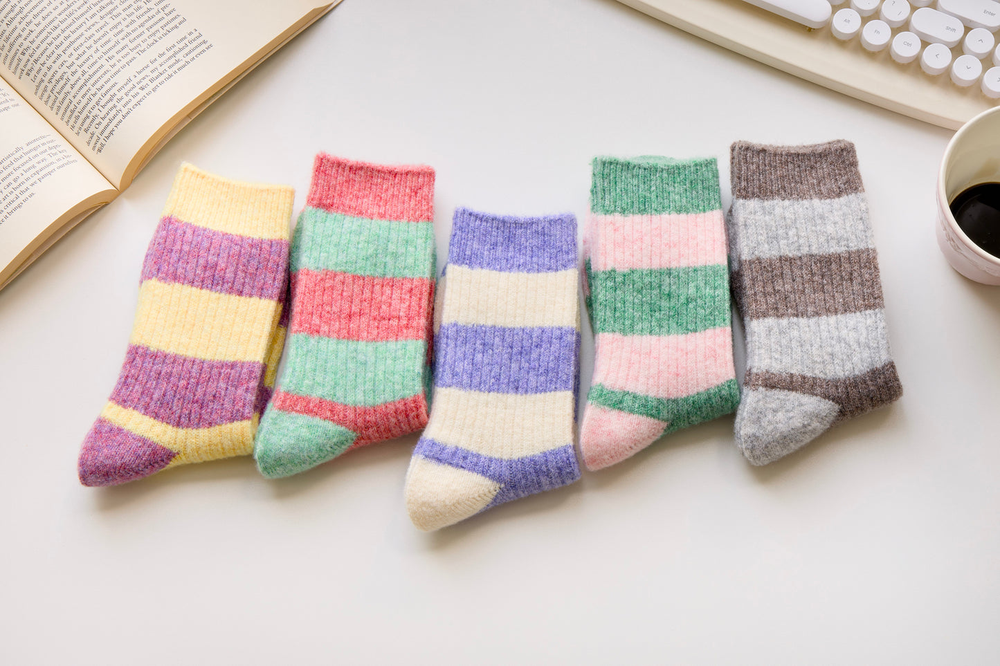 2-Pack Warm Cashmere & Wool Blend Socks – Striped Winter Style