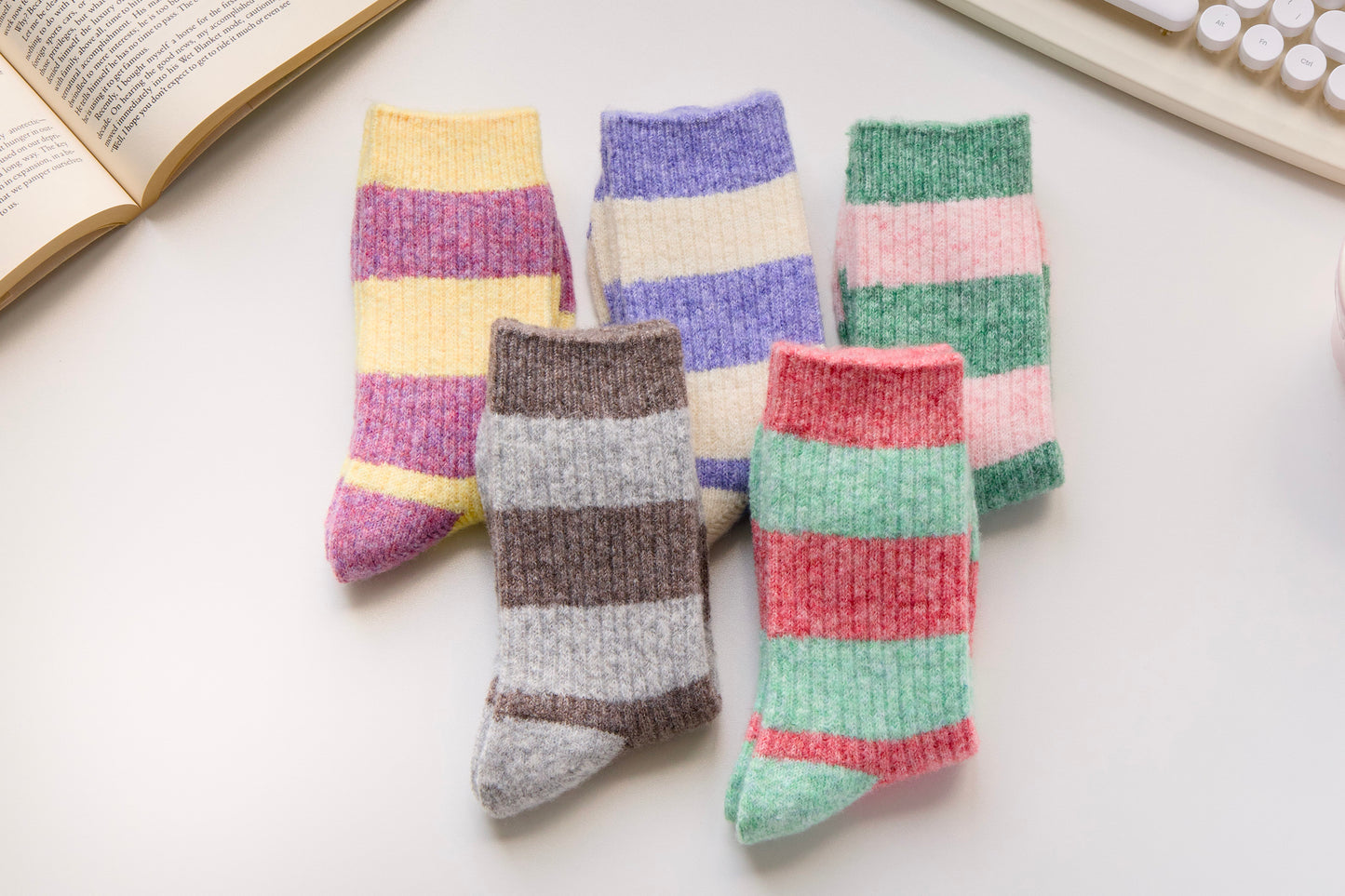 2-Pack Warm Cashmere & Wool Blend Socks – Striped Winter Style
