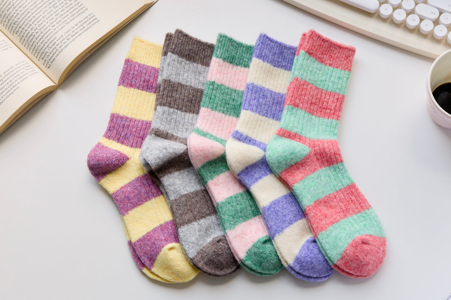 2-Pack Warm Cashmere & Wool Blend Socks – Striped Winter Style