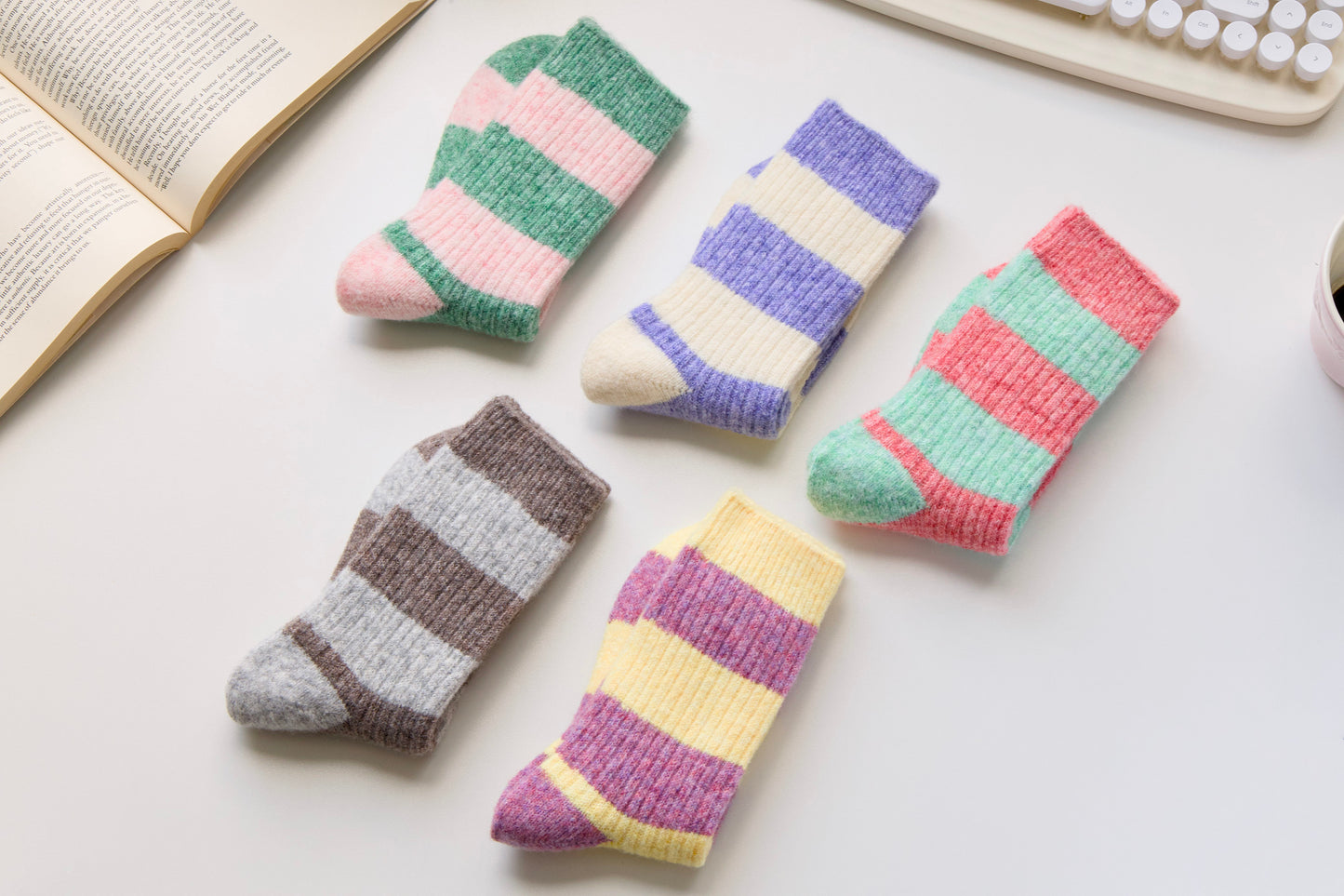 2-Pack Warm Cashmere & Wool Blend Socks – Striped Winter Style