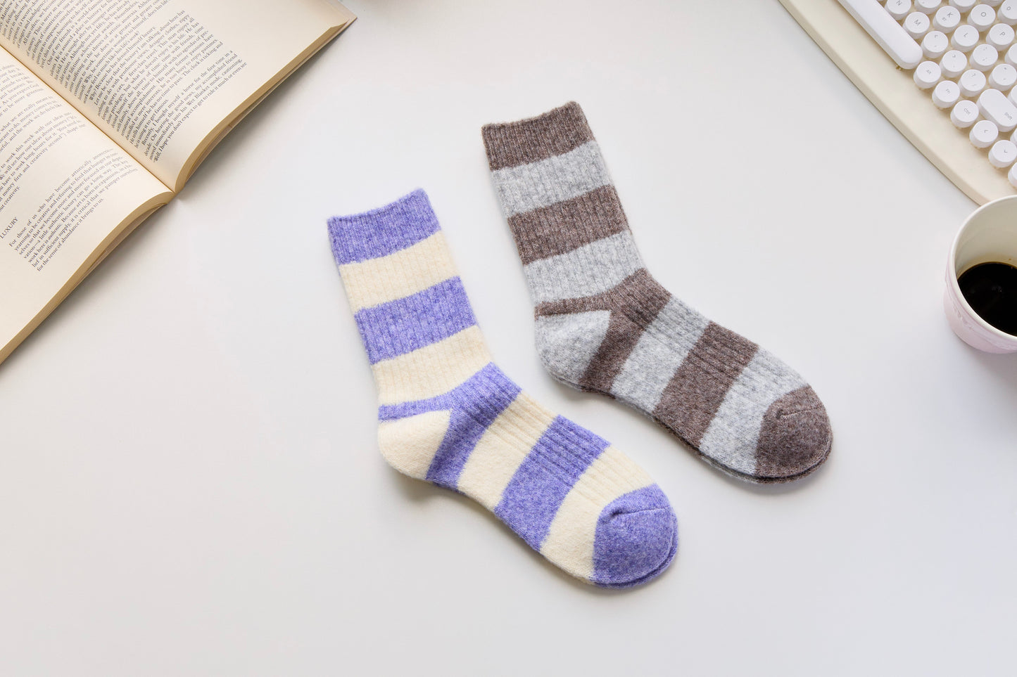 2-Pack Warm Cashmere & Wool Blend Socks – Striped Winter Style