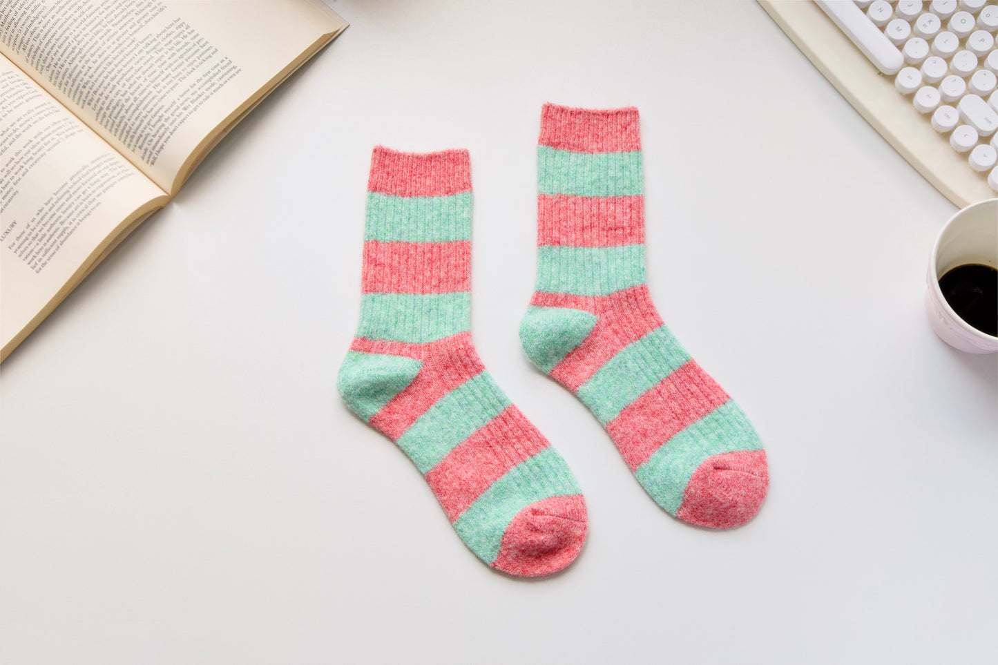 2-Pack Warm Cashmere & Wool Blend Socks – Striped Winter Style