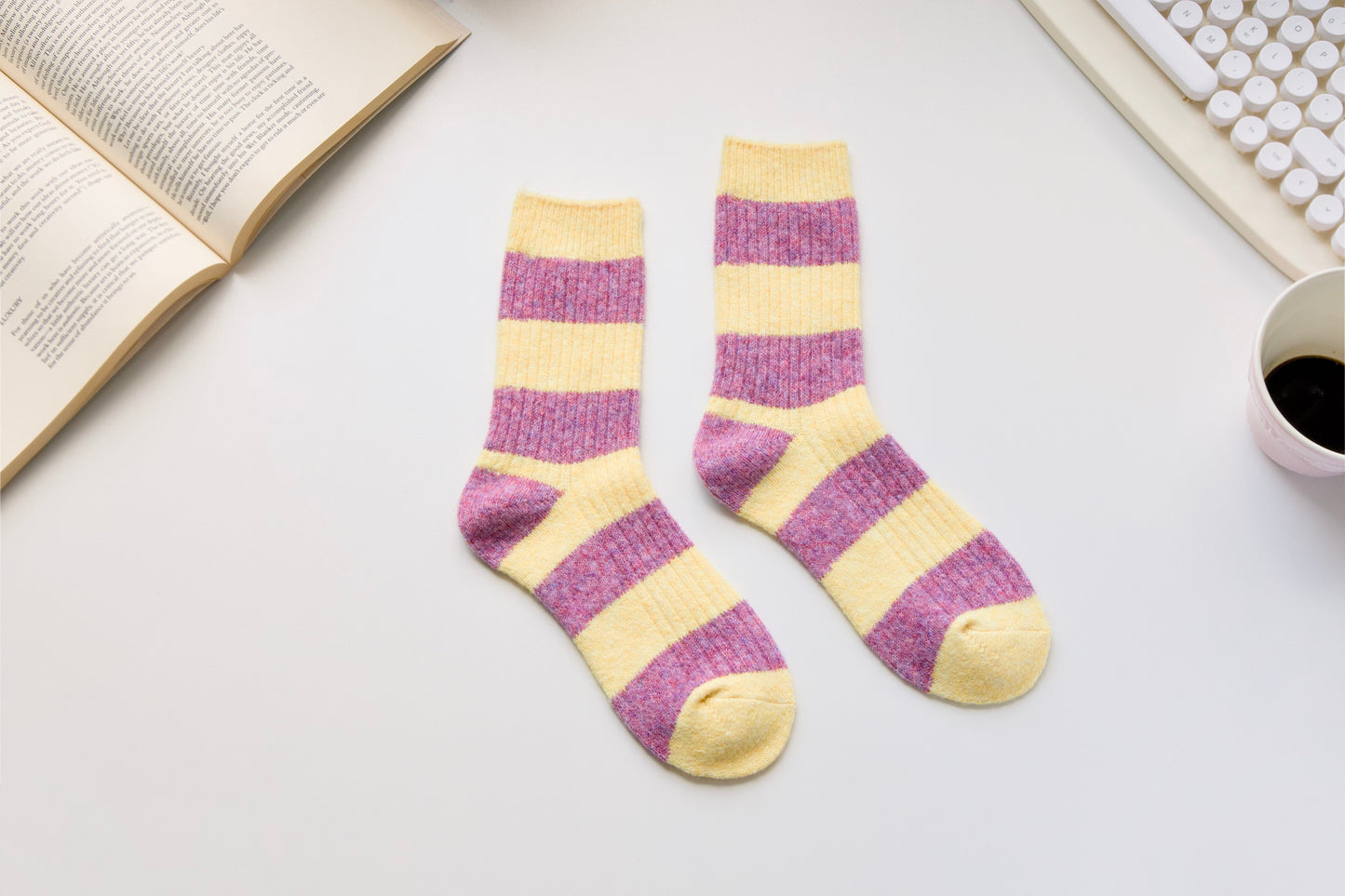 2-Pack Warm Cashmere & Wool Blend Socks – Striped Winter Style