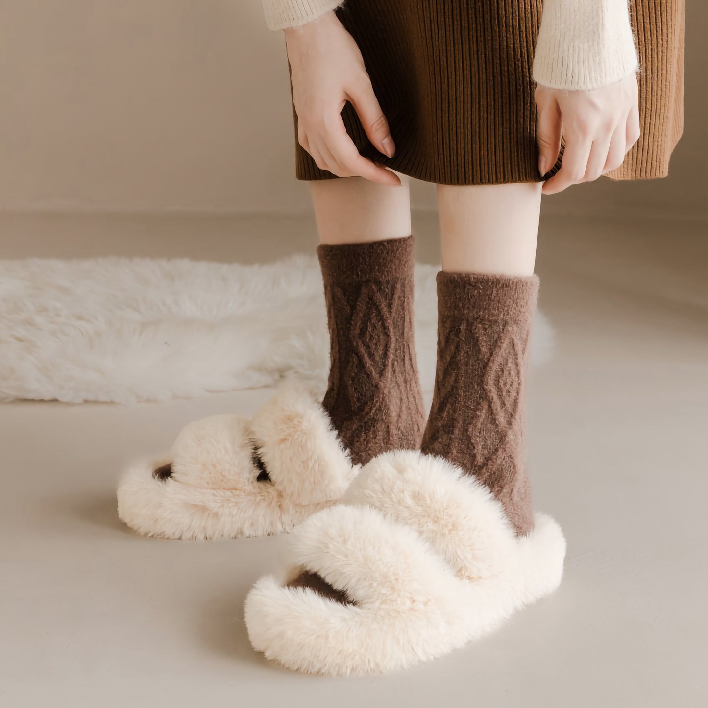 2-Pack Women's Winter Wool Socks - Thick Cable Knit Warm Socks