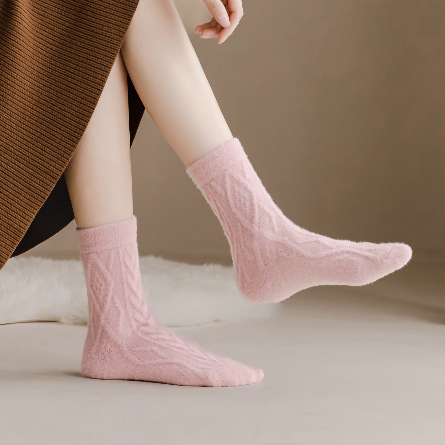 2-Pack Women's Winter Wool Socks - Thick Cable Knit Warm Socks