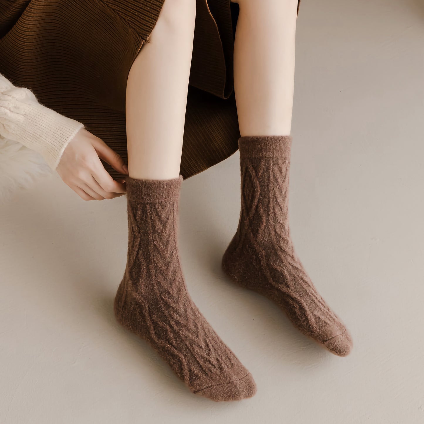 2-Pack Women's Winter Wool Socks - Thick Cable Knit Warm Socks