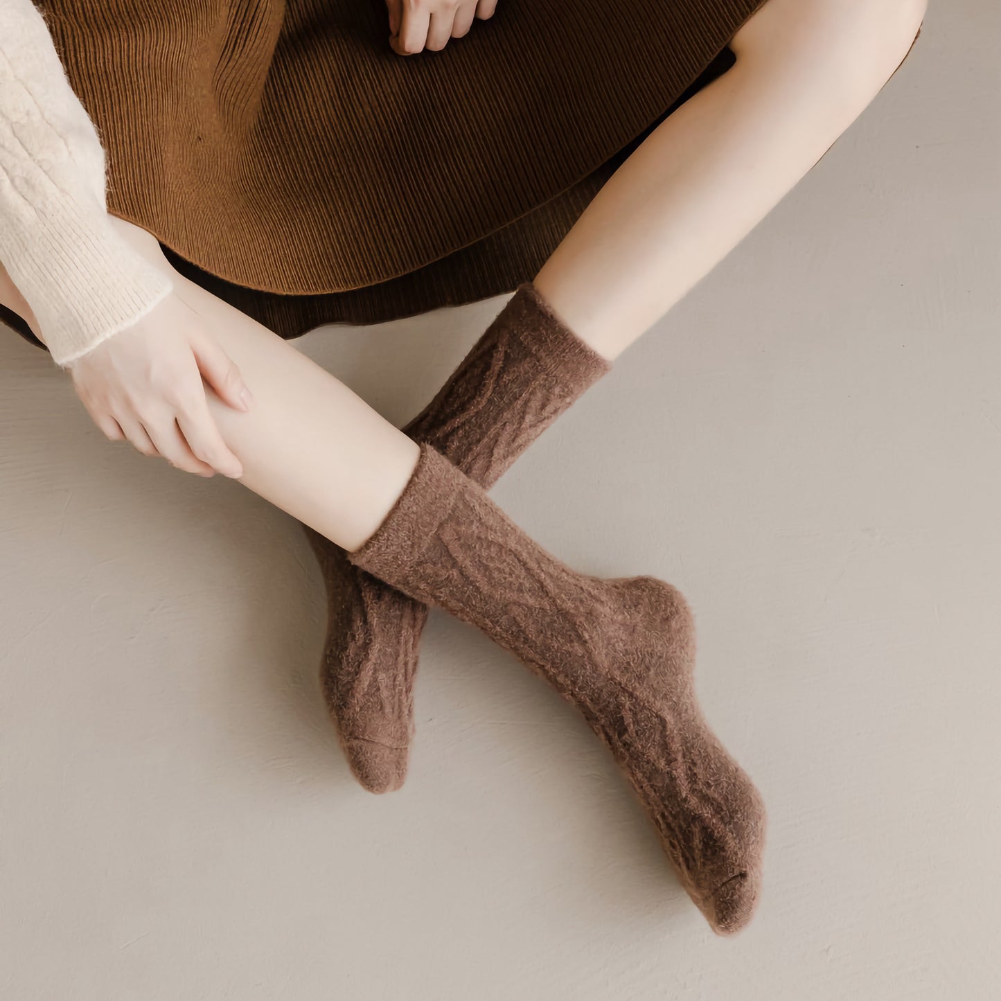 2-Pack Women's Winter Wool Socks - Thick Cable Knit Warm Socks