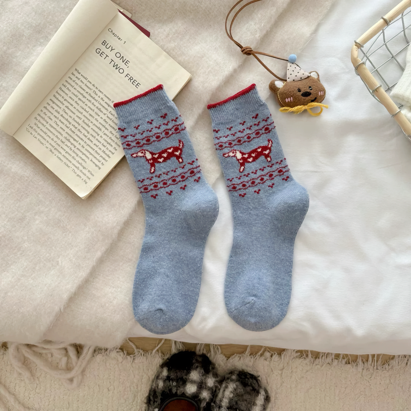 2-Pack Women's Wool Socks - Warm Dachshund Pattern Winter Socks